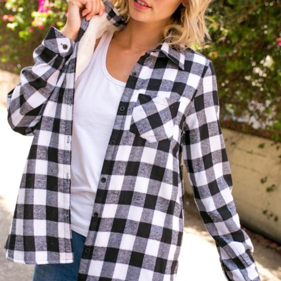 Tops - LONG SLEEVE BUTTON DOWN FLANNEL PLUS SHIRT…